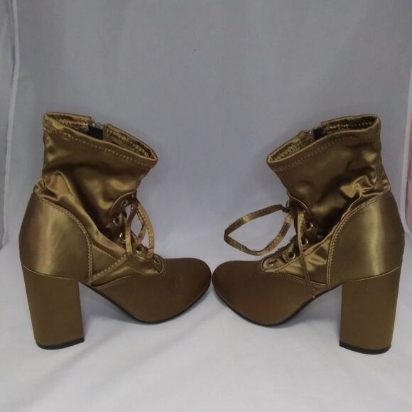 Nature Breeze Satiny Fabric Lace Up Boots 3 Inch High Heel Booties Size 5 1/2 - Picture 3 of 12